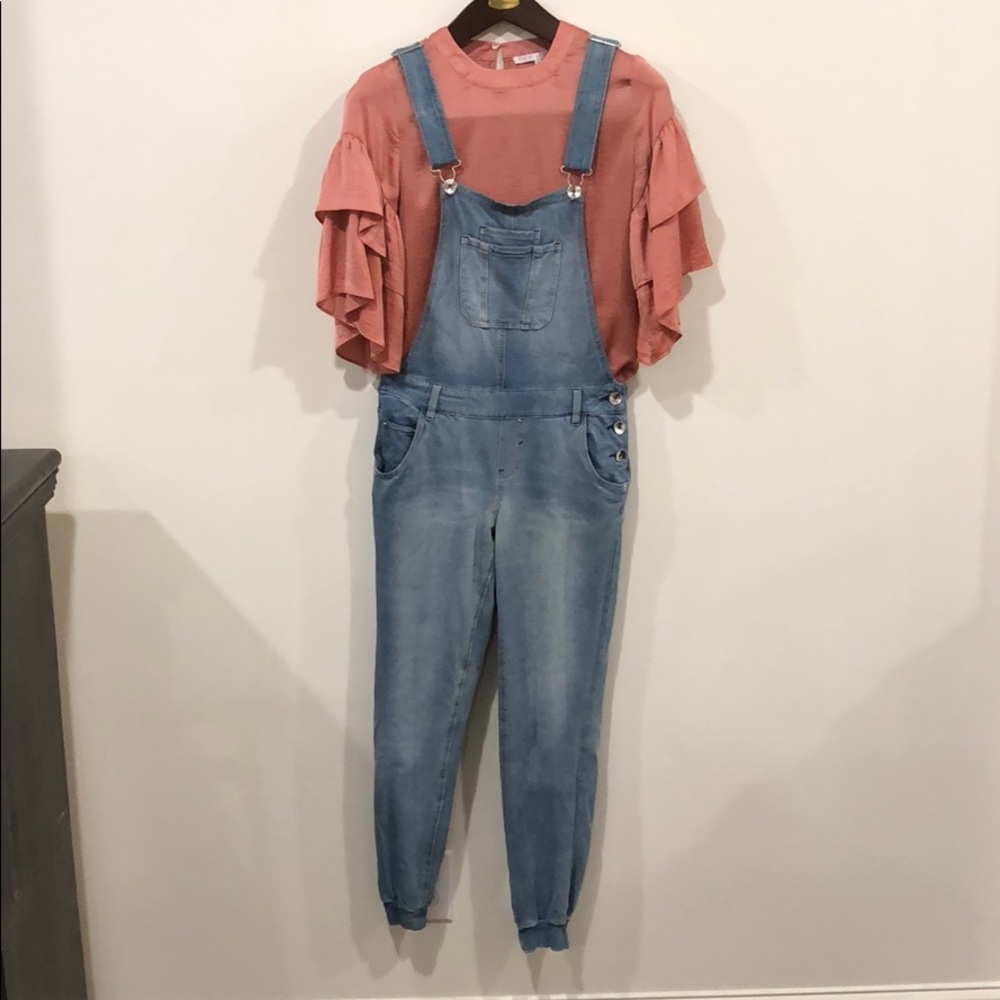 Overall Joggers with Pink Silky Top